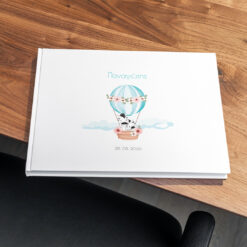 Portrait hard cover book 11x8,5 on the table_pv52 μπλε σύννεφα και αερόστατο